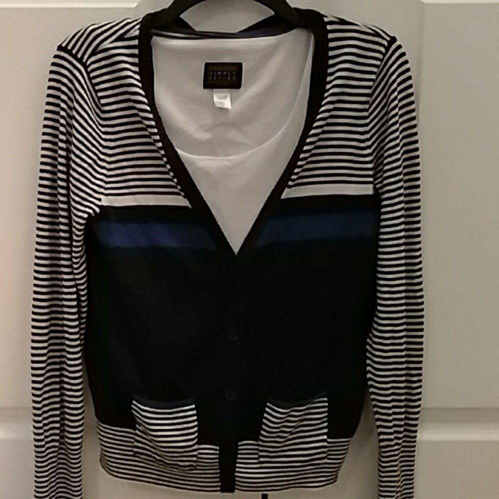 American Eagle navy, b& w striped cardigan